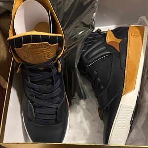 Men's Navy Blue and Tan High-Top Sneakers